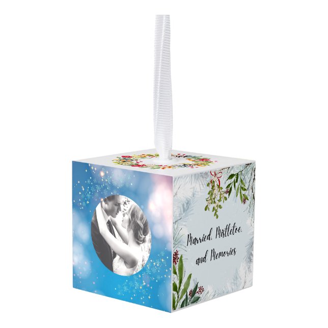 Personalized First Married Christmas Ornament  (Back Angled)