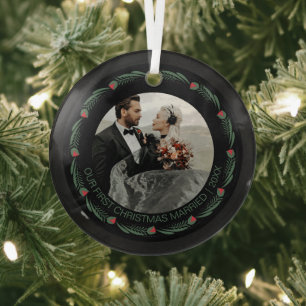 Personalized First Married Christmas Photo Glass Ornament