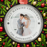 Personalized First Married Christmas Photo Metal Ornament<br><div class="desc">Personalize this ornament with favorite photo from your wedding day for a keepsake ornament to hang on your tree</div>