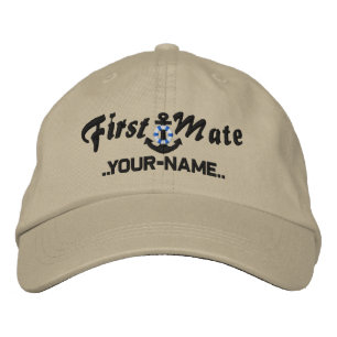 Personalized First Mate Lifesaver Anchor Black Embroidered Baseball Hat