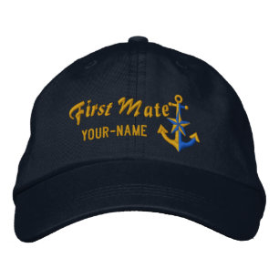Personalized First Mate Nautical Anchor Golden Embroidered Baseball Hat