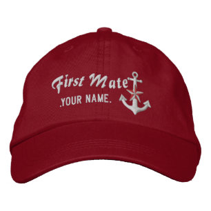 Personalized First Mate Nautical Anchor White Embroidered Baseball Cap