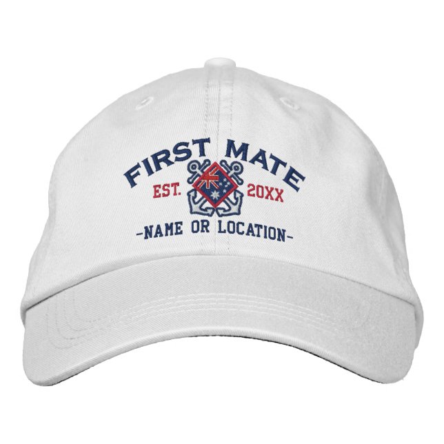 Personalized First Mate Nautical Australia Flag Embroidered Baseball Hat (Front)