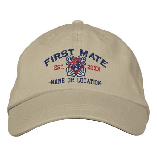 Personalized First Mate Nautical Australian Flag Embroidered Baseball Cap