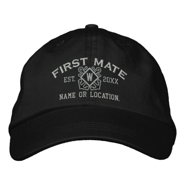 Personalized First Mate Nautical Monogram & more Embroidered Baseball Hat (Front)