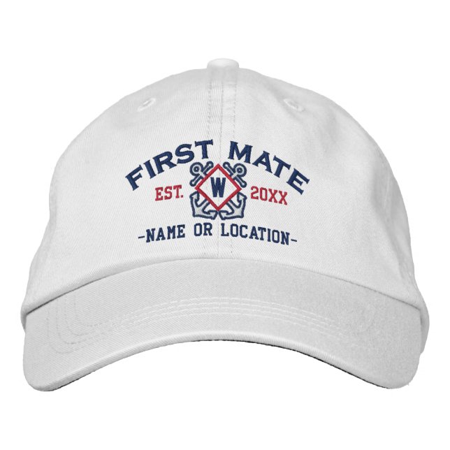 Personalized First Mate Nautical Monogram & more Embroidered Baseball Hat (Front)