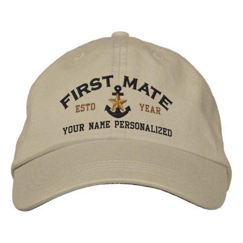 Personalized First Mate Nautical Star Anchor Embroidered Baseball Hat
