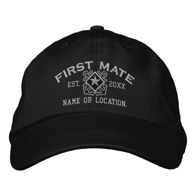 Personalized First Mate Nautical Star Embroidery Embroidered Baseball Cap (Front)