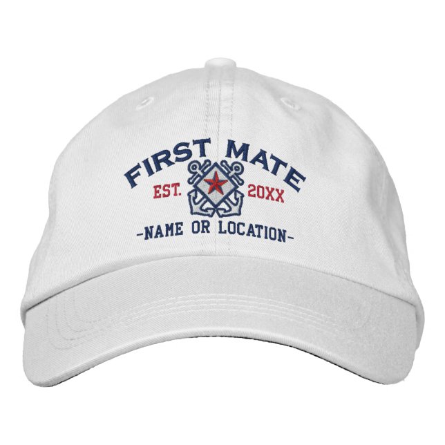 Personalized First Mate Nautical Star Embroidery Embroidered Baseball Hat (Front)