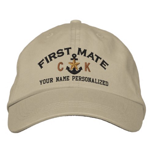 Personalized First Mate Nautical Star Initials Embroidered Baseball Cap