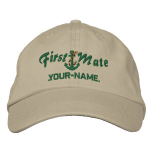 Personalized First Mate Rope Anchor Green Embroidered Baseball Hat