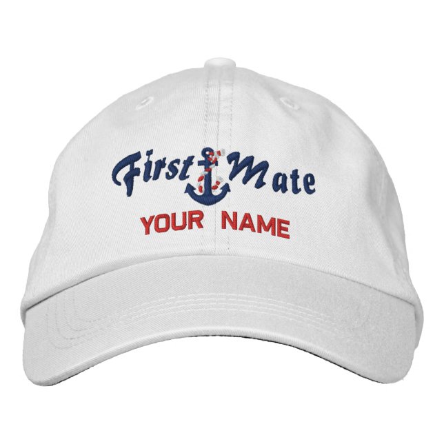 Personalized First Mate Rope Anchor Your Name Embroidered Baseball Cap (Front)