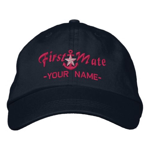Personalized First Mate Star Anchor Fuchsia Embroidered Baseball Hat