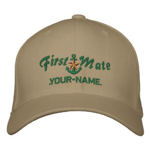 Personalized First Mate Star Anchor Green Embroidered Baseball Hat
