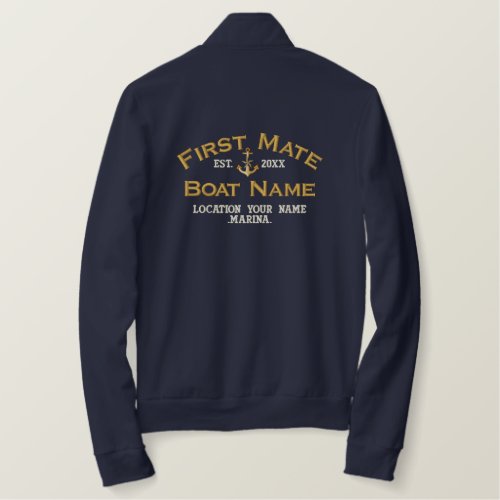Personalized FIRST MATE Year and Names Boat Anchor Embroidered Jacket