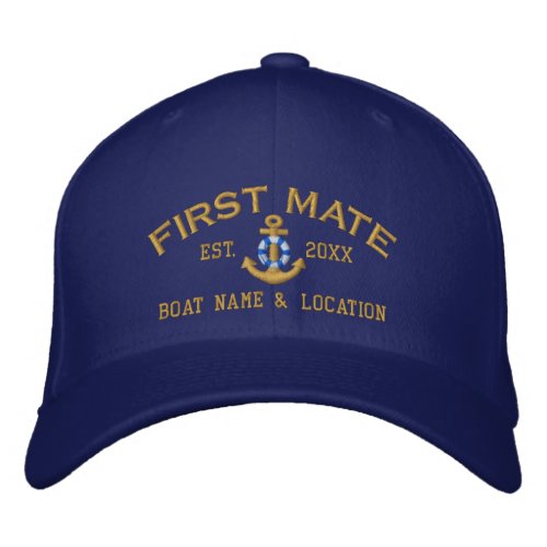 Personalized First Mate YEAR and Names Nautical Embroidered Baseball Hat