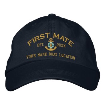 Personalized First Mate Year Names Lifesaver Style Embroidered Baseball Cap by CaptainShoppe at Zazzle