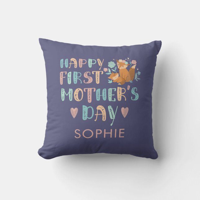 Personalized First Mothers Day 1st Time Mom Boho Throw Pillow (Front)