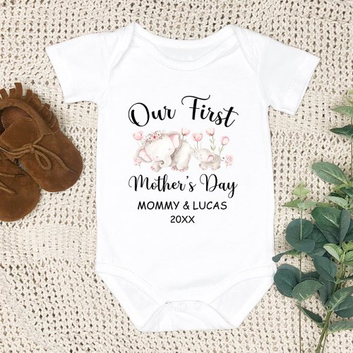 Personalized First Mothers Day 2024 Custom Names Baby Bodysuit