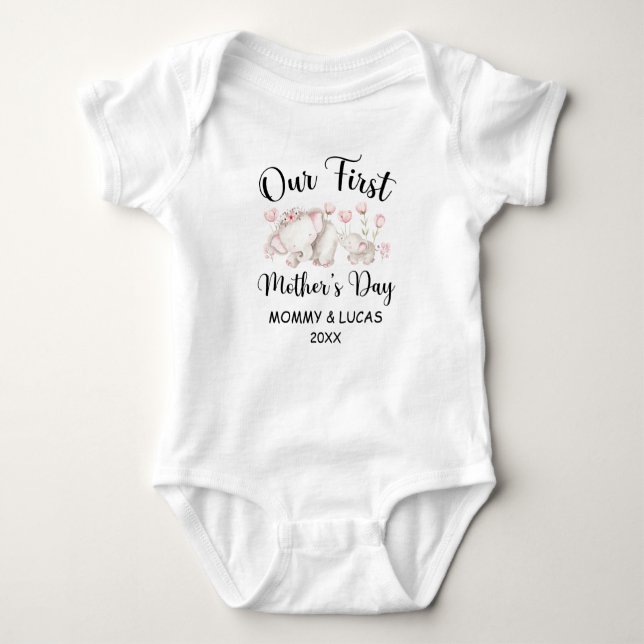 Personalized First Mothers Day 2025, Custom Names Baby Bodysuit (Front)