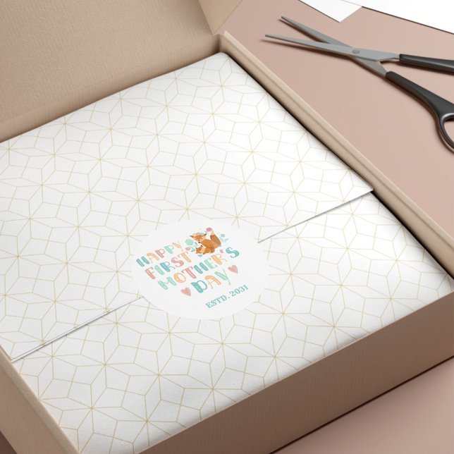 Personalized First Mothers Day Boho Fun Typography Classic Round Sticker (Creator Uploaded)