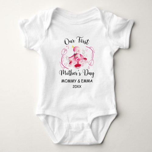 Personalized First Mothers Day Custom Name  year Baby Bodysuit