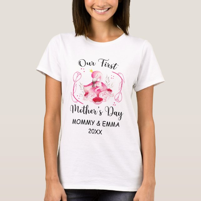 Personalized First Mothers Day, Custom Name & year T-Shirt (Front)