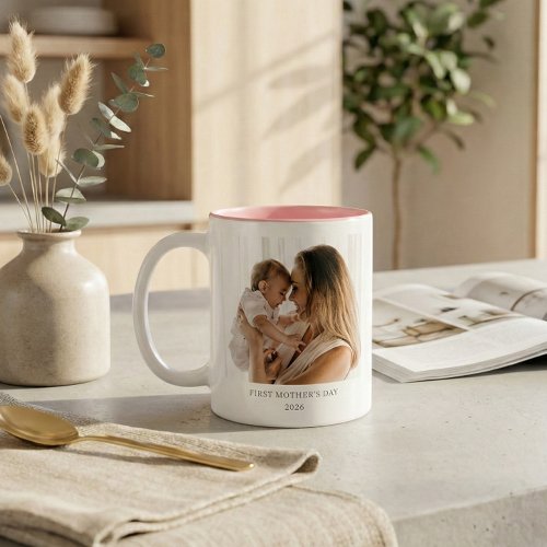 Personalized First Mother's Day Mom Baby Photo Two-Tone Coffee Mug