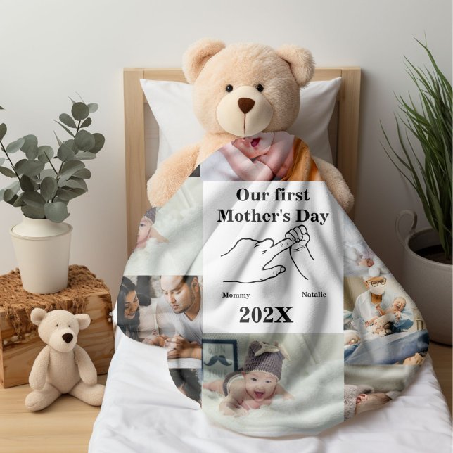 Personalized First Mother's day Photo Collage  Fleece Blanket (Creator Uploaded)