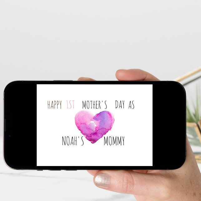 Personalized First Mother's Day Watercolor Heart Card (Front Digital)