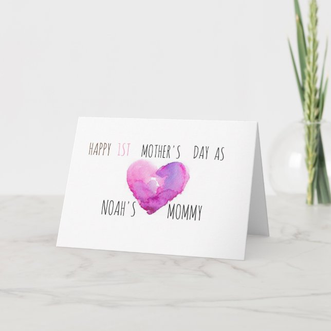 Personalized First Mother's Day Watercolor Heart Card (Front)
