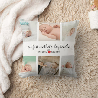 Personalized First Mother's Day With 6 Photos Throw Pillow