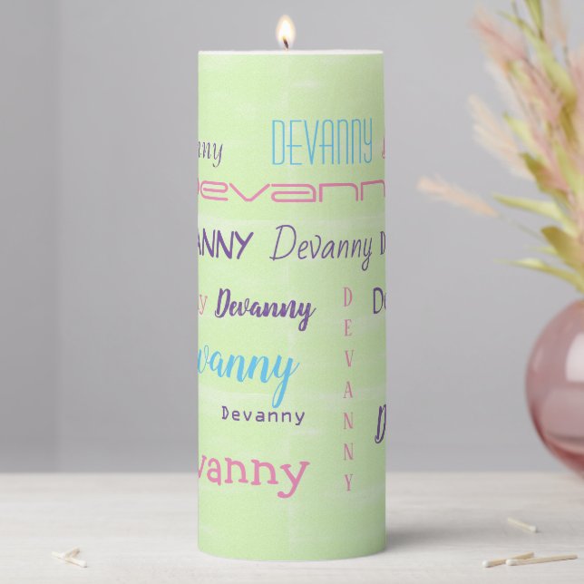 Personalized First Name Font Typeface Custom    Pillar Candle (In Situ)