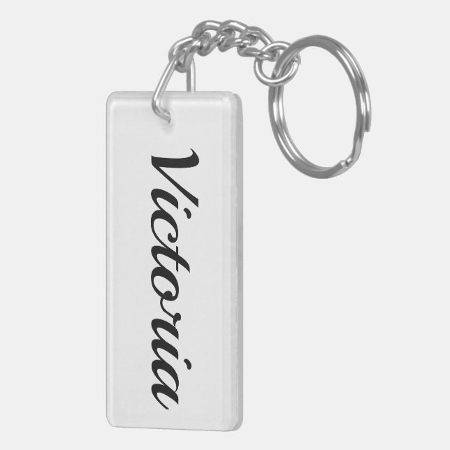 personalized First Name Victoria black and white Keychain (Back Right)