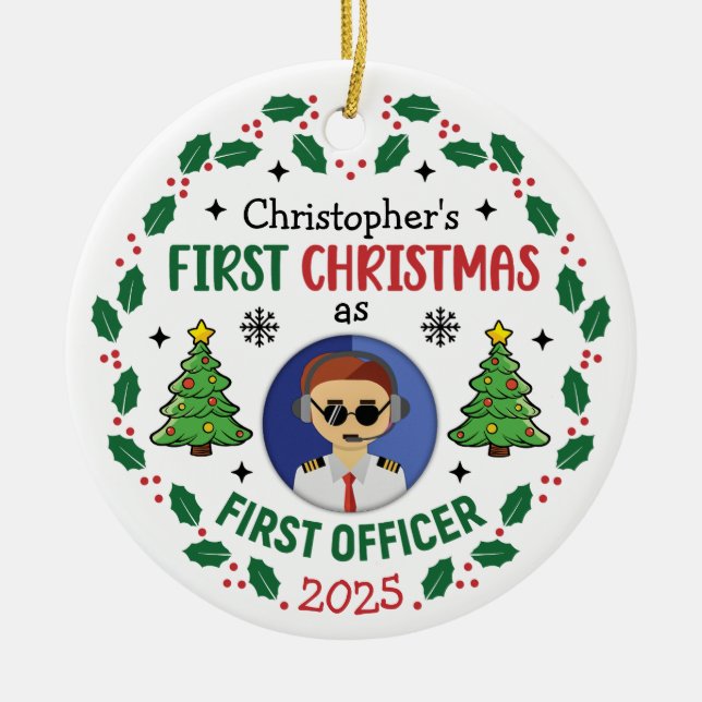 Personalized First Officer Custom Name Christmas Ceramic Ornament (Front)