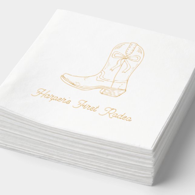 Personalized First Rodeo Birthday Gold Napkins (Detail)