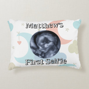 Personalized First Selfie Ultrasound Photo & Name Accent Pillow