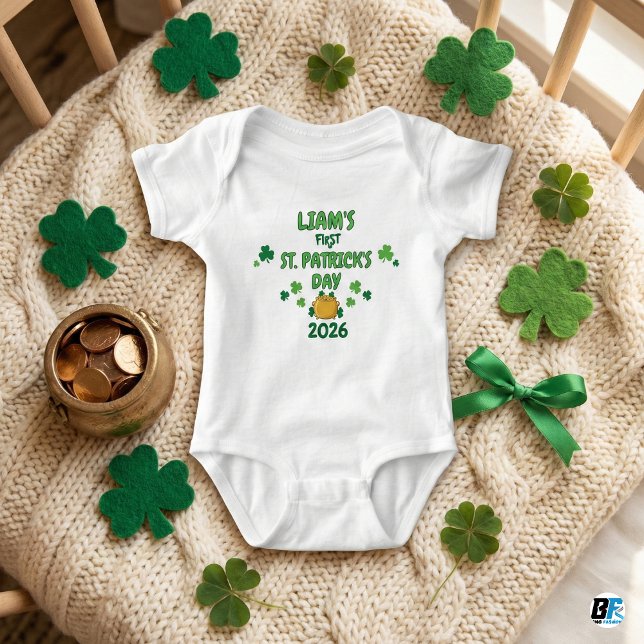 Personalized First St. Patrick's Day 2026 Pot Of G Baby Bodysuit (Creator Uploaded)