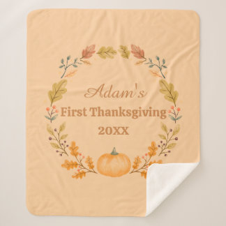 Personalized First Thanksgiving Sherpa Blanket