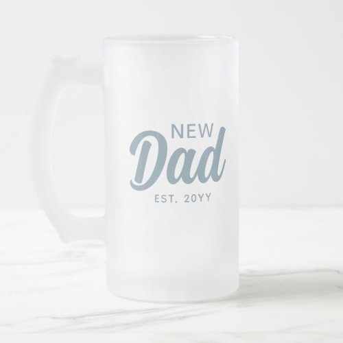 Personalized First Time Dad Dusty Blue Custom Frosted Glass Beer Mug