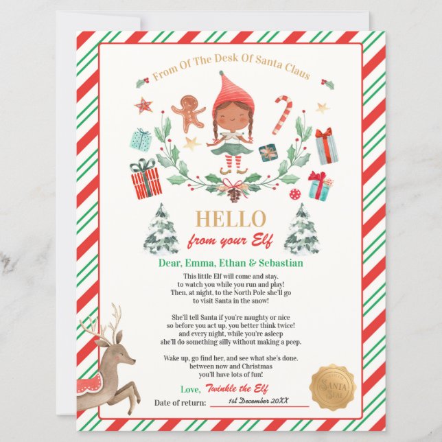 Personalized First Time Elf Arrival Letter (Front)