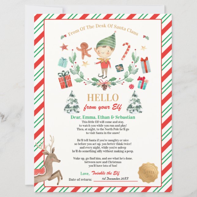 Personalized First Time Elf Arrival Letter (Front)