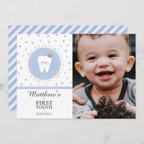 Personalized First Tooth Baby Boy Photo Card