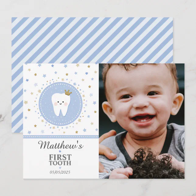 Personalized First Tooth Baby Boy Photo Card | Zazzle