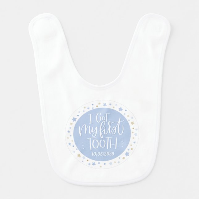 Personalized First Tooth Baby Boy Teething Bib (Front)