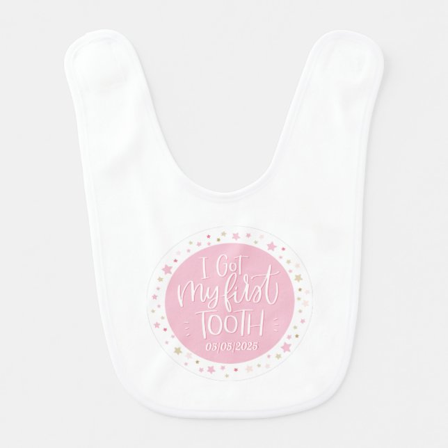 Personalized First Tooth Baby Girl Teething Bib (Front)