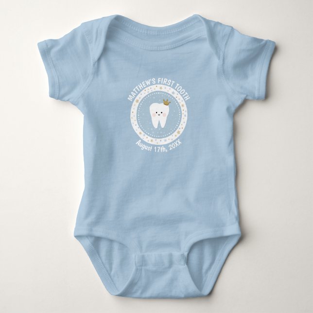 Personalized First Tooth Baby Milestones Outfit. Bodysuit (Front)