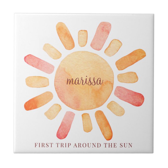 Personalized First Trip Around The Sun Birthday Ceramic Tile (Front)