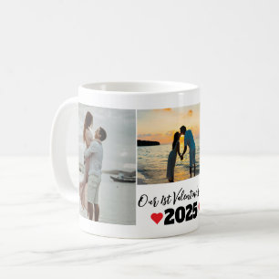 Personalized First Valentine's Day 3 Photo Collage Coffee Mug