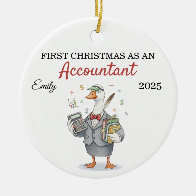 Personalized First Year Accountant silly goose Ceramic Ornament (Front)